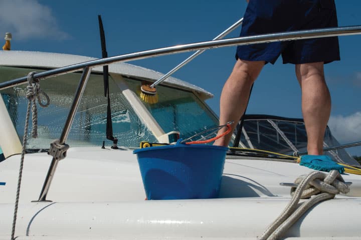 Cleaning a boat.